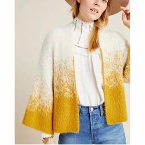 Anthropologie Akemi + Kin Sienna Eyelash Cardigan Ivory/Mustard OS